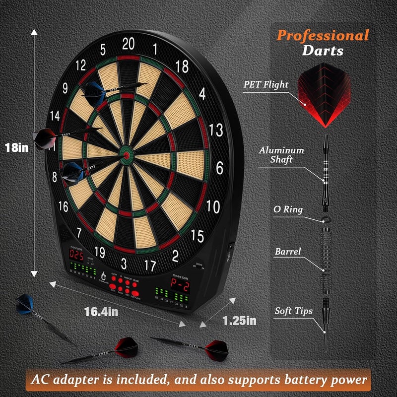 Goocoz Electronic Dart Board, 35 Games and 580 Variants Electric Soft Tip Dartboard Set, Digital Dartboards for Adults with 6 Darts, 100 Soft Tips - Image 5